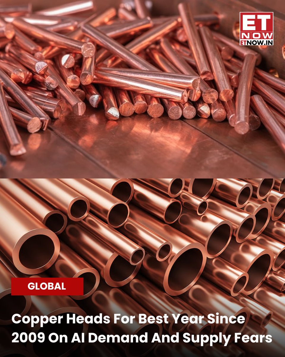 #NewsFatafat | Copper prices have surged over 40% in 2025 to record highs on the LME, driven by tight supply, a weaker dollar, improving China growth outlook and massive data centre spending linked to AI

#Copper #Commodities #Metals #AIDemand #GlobalMarkets #ChinaGrowth