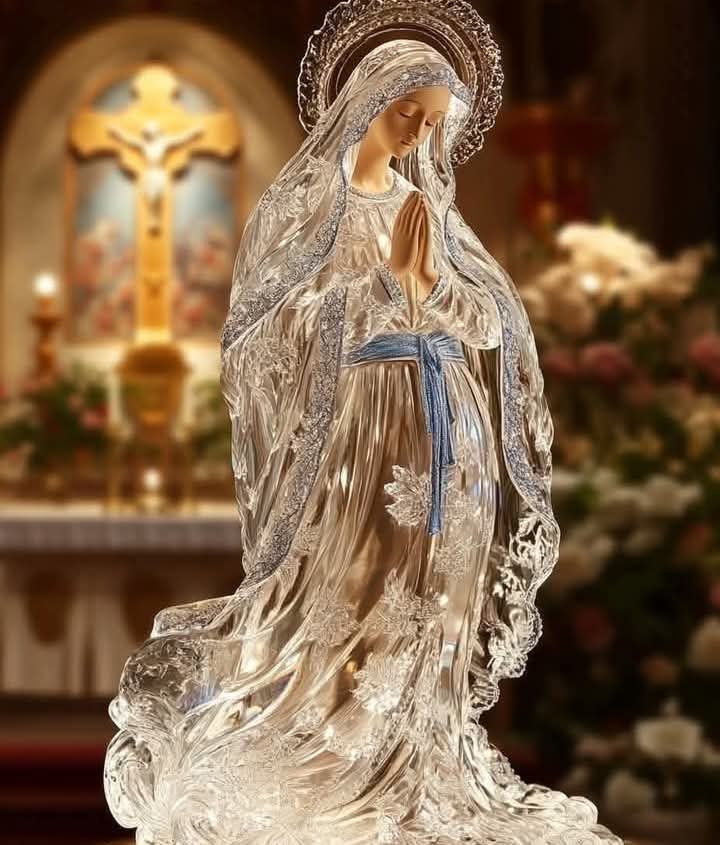 ✝️ Dios te salve, María, 
llena eres de gracia;
el Señor es contigo.
Bendita Tú eres 
entre todas las mujeres,
y bendito es el fruto de tu vientre, Jesús. 

Santa María, Madre de Dios,
ruega por nosotros, pecadores,
ahora y en la hora de nuestra muerte. Amén 🙏