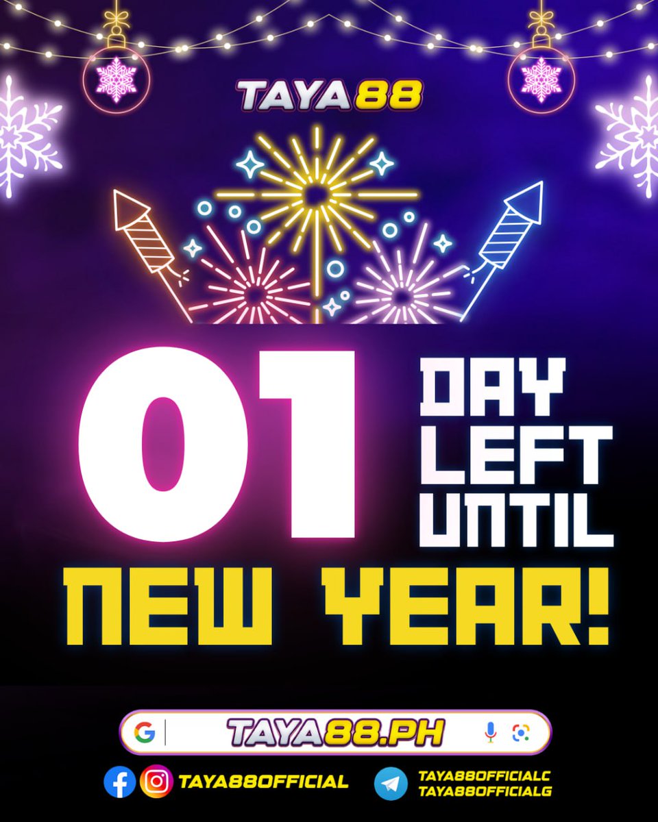taya88ph's tweet photo. ⏳ 1 day left before the New Year, #TayaFam!
✨ Konti na lang, handa na ba kayo sa fresh start at new beginnings?

🎆 Let’s end the year strong and welcome the New Year with good vibes!

#phtaya #taya888 #phtayaslot #taya88 https://t.co/sblCP6bgQd