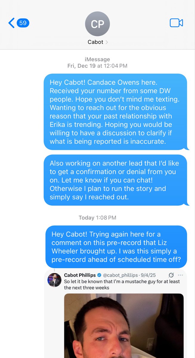 RealCandaceO's tweet image. Hey Cabot! Thank you for finally replying, and also confirming that the segment on the 8th was pre-recorded. Also Congratulations! We need big families. 
That aside, I’ve texted you multiple times and asked for a response before I published anything. The obvious reason I asked…
