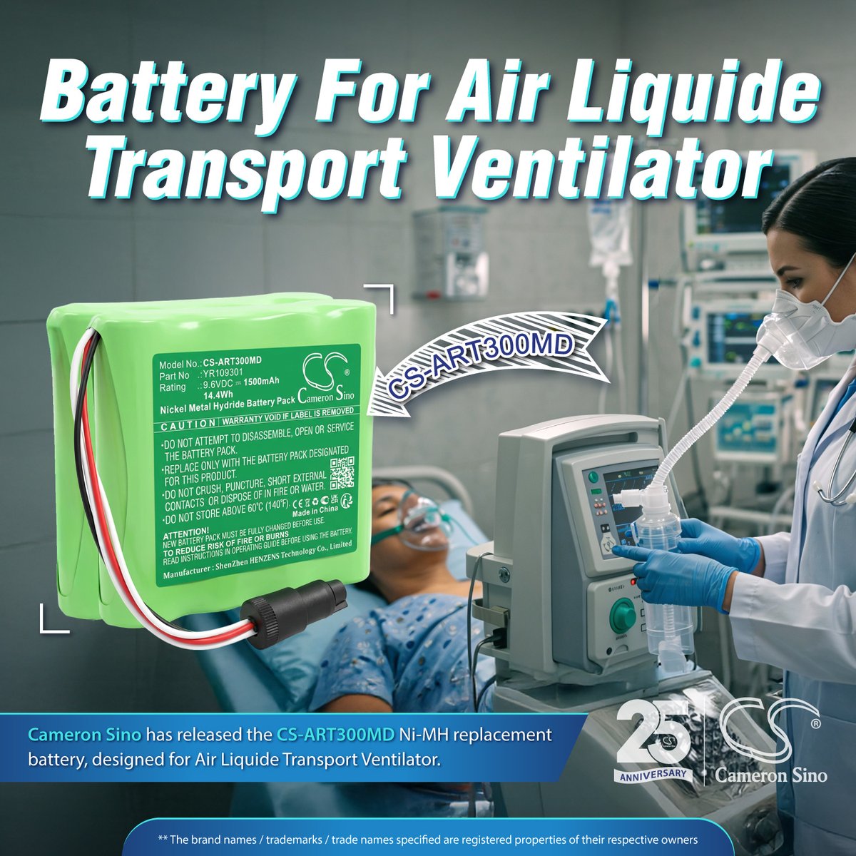 CameronSino's tweet image. 【🔥NEW HOT ITEM!! Battery for Air Liquide Transport Ventilator】
ITEM: CS-ART300MD
⭐Register to learn more👉: cameronsino.com 
#CameronSino  #Batteryreplacement #Batterysupplier #Batteries #transportventilator