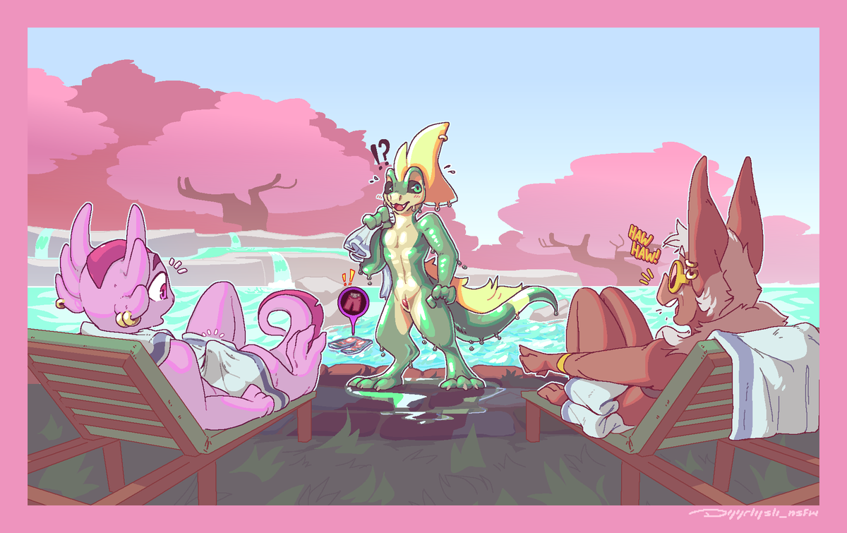 dyyrlysh_nsfw's tweet photo. always secure your gear before taking a dip in the hot springs~! 🩳😏

these are characters from the game Windblown! https://t.co/E3uZSw8fhd