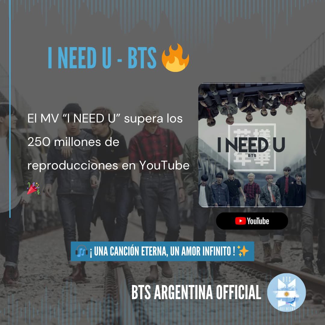 BTSarg_official's tweet photo. I NEED U supera los 250 MILLONES de reproducciones en YouTube💥🖤

#BTS #ARMYARGENTINA  #ArmyArg #BTS_twt https://t.co/FtlCKBf8MT