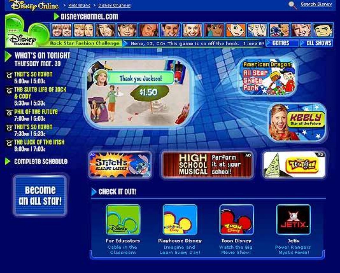 NostalgiaFolder's tweet image. the Disney Channel website in the 2000s