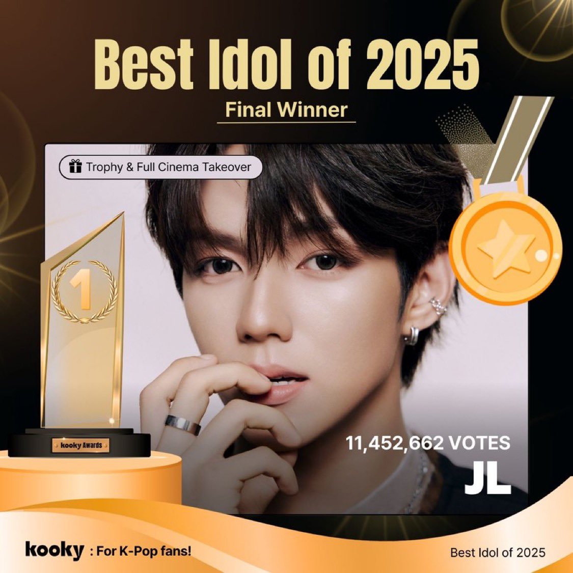 dimsumdreams's tweet photo. Congratulations to our Shining Star #JL for winning 🌟 2025 Kooky Awards “BEST IDOL OF 2025” 🏆

JL STANS RAISE YOUR FLAG 
#StarflaresIgnite
#JLCENTER
#제이엘  #ジェイエル
#AHOF #아홉 @AHOF_official https://t.co/3IJPTp7Qlv