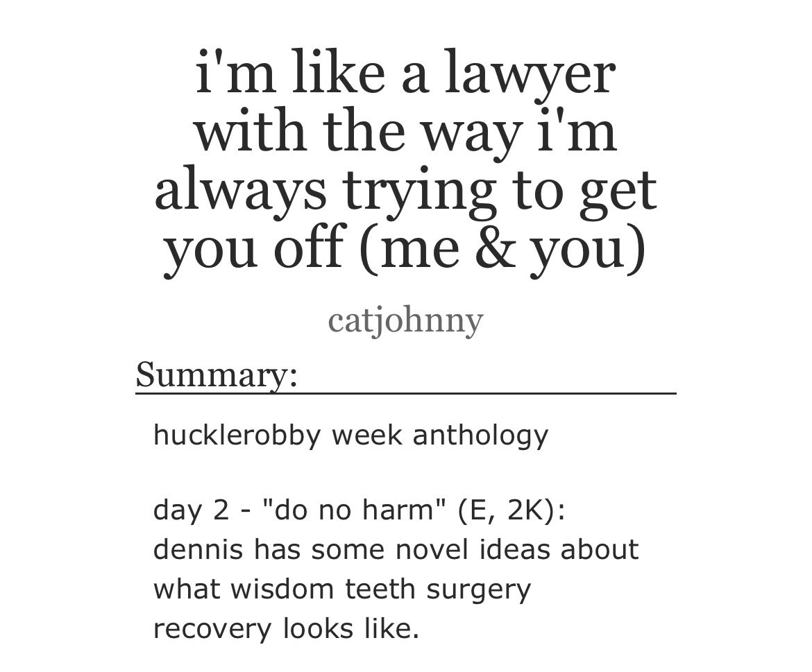 dimitrilovemail's tweet image. 🦷 #HucklerobbyWeek day 2 - “do no harm” 🦷

archiveofourown.org/works/76750676…