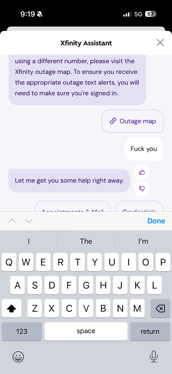 TimothyTheFirst's tweet image. Literally the only way to get to talk to a “real” person with xfinity customer service is to say “fuck you” to the chat bot.
