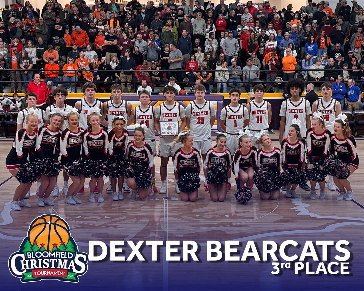 BCT_Update's tweet photo. The Dexter Bearcats are taking home 3rd place in this year's BCT!

Game #25 | Final Score:
Dexter - 63
Twin Rivers - 36
🎄#BCT2025
Sponsored by Cook Barkett Ponder &amp; Wolz https://t.co/DiiaDdNrFR