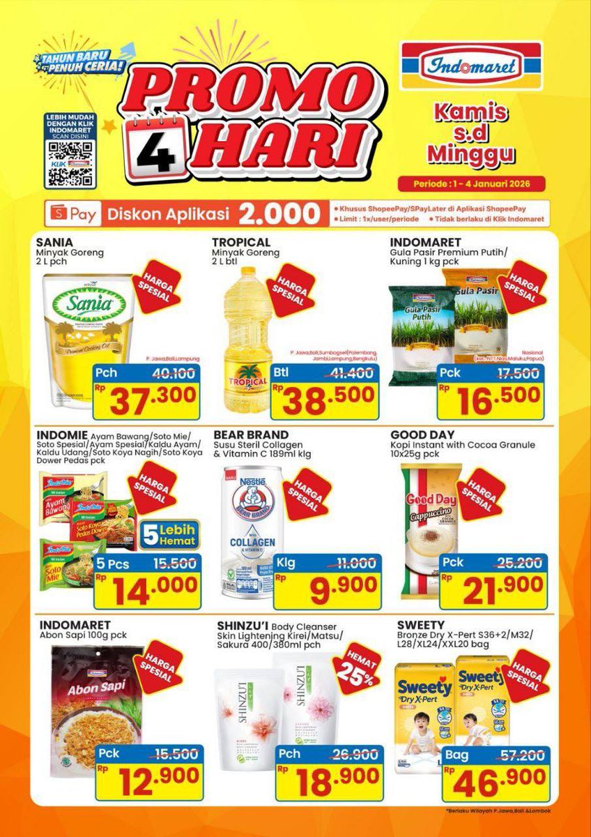 katalogpromosi's tweet image. Tahun Baru 🎉 Weekend baru, promo baru!

Intip duluan yuk Promo JSM INDOMARET 
periode 01–04 Januari 2026

banyak harga spesial buat belanja akhir pekan 🛒
Cek detail &amp;amp; produknya sekarang 👉 katalogpromosi.com/promo-jsm-indo…

#PromoJSM #Indomaret #PromoWeekend