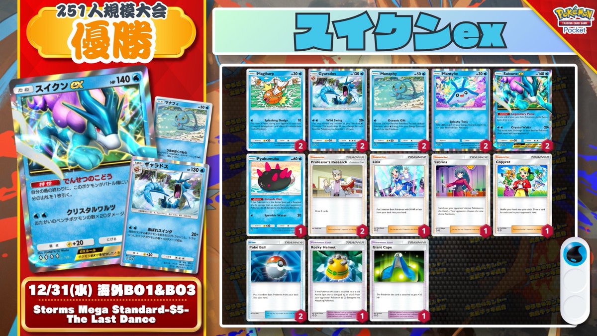 早い者勝ち‼️ ストジー　デッキ 🏆優勝デッキ『スイクンex/ギャラドス』解説コメント 今回のデッキ