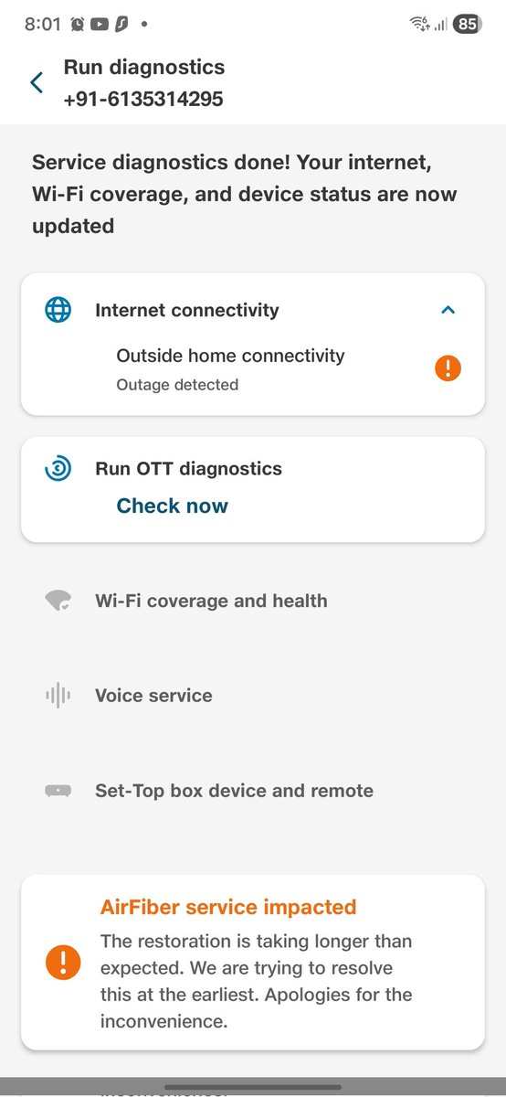 SAM2674's tweet photo. @jagograhakjago @JioCare @reliancejio @TRAI i'm jio air fiber user (6135314295) it's been 2 mnths (801110, paliganj) ther is mostly outage despite paying premium of 100mbps I'm barely gettin 1mbps most times.i've tried to complaint jio  bt their complaint system doesn't register. https://t.co/Wqu16eFz7U