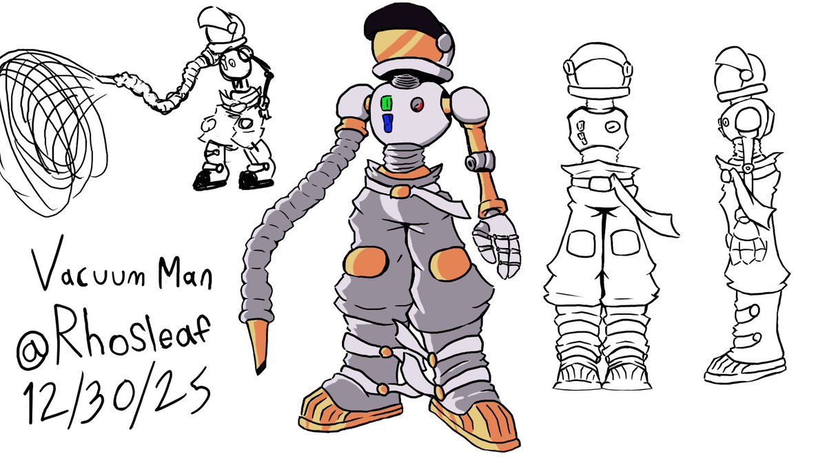 Rhosleaf's tweet image. #MegaManDO #DesignARobotMaster 
Robot Master Vacuum Man
He resembles both a vacuum cleaner as well as an astronaut in the vacuum of space.
By @Rhosleaf