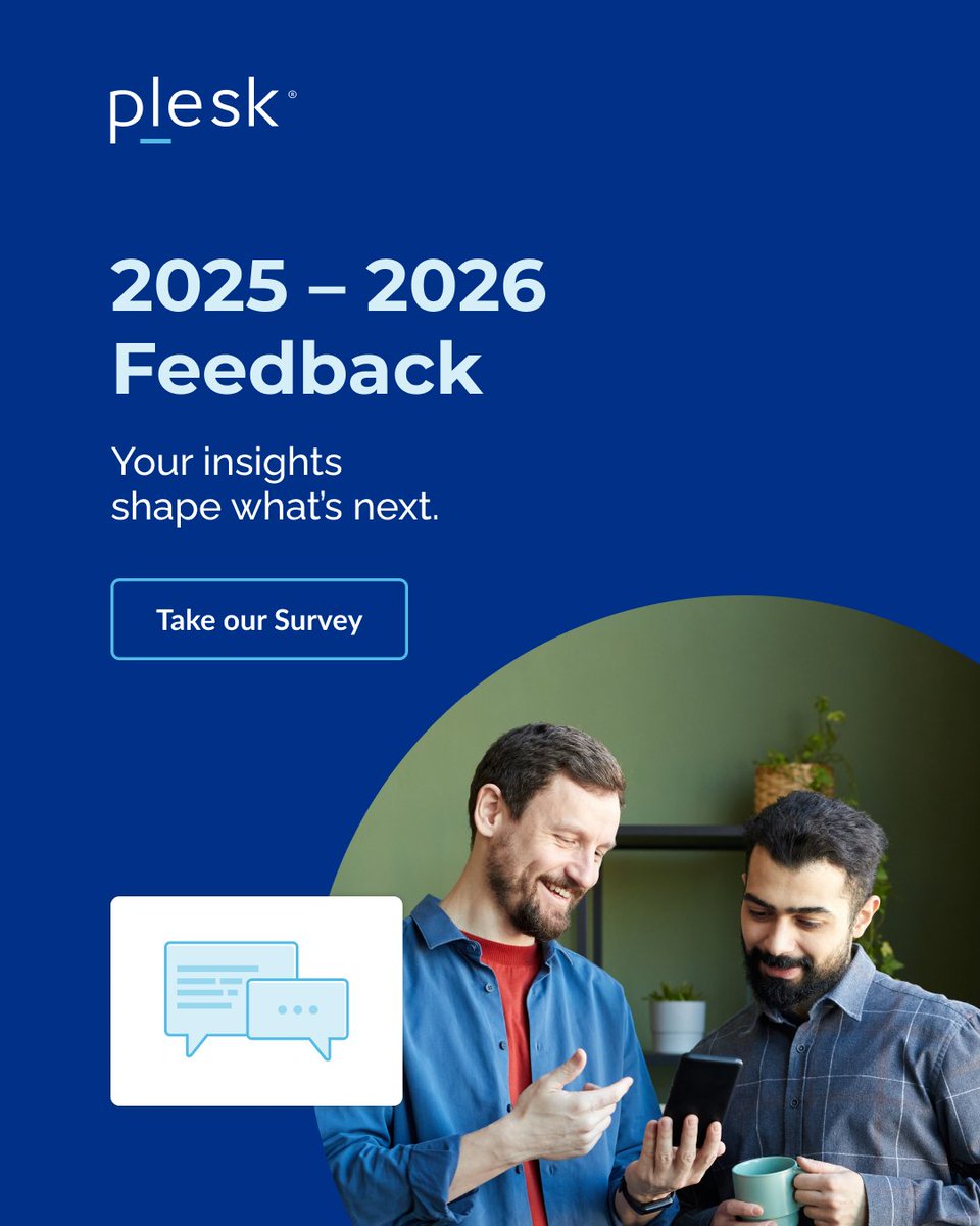 Plesk's tweet image. Your insights shape the future of Plesk!

👉 Tell us what matters to you most in our 2025-26 feedback survey: b.link/fboesv7n