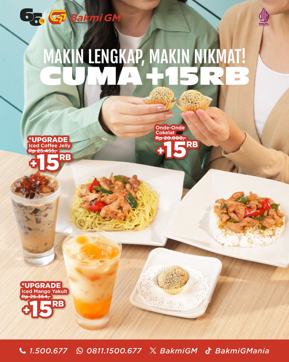 GMania! Ngumpul bareng temen jadi makin seru karena makan enak sekarang gak perlu mahal! 🎉
Mulai dari 30 ribuan aja kamu udah bisa dapetin Nasi Ayam Cah Jagung Muda + Aqua.

Pengen minuman yang seger? Tinggal upgrade 15 ribu, kamu bebas pilih Iced Coffee Jelly atau Mango Yakult