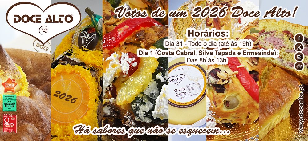 DoceAlto's tweet photo. Votos de um 2026 Doce Alto com os sabores que não se esquecem... :)

Relembramos que no dia 1 as lojas de Costa Cabral (Casa Mãe), Silva Tapada (Antas) e Ermesinde (Estação) estarão abertas das 8h até às 13h. Visite-nos! :O

#docealto #fimdeano #anonovo2026 https://t.co/DGThDX3PW3