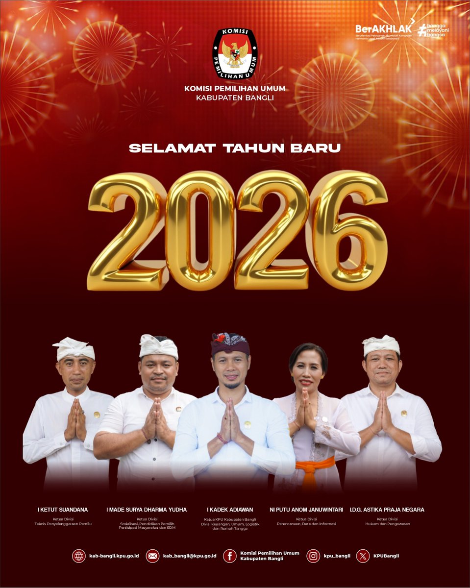 #Temanpemilih - Segenap Jajaran Komisi Pemilihan Umum Kabupaten Bangli mengucapkan Selamat Tahun Baru 2026 kepada seluruh masyarakat.