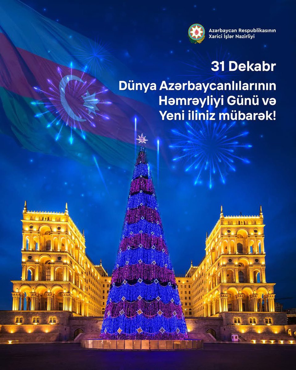 AzEmbKorea's tweet image. Xalqımızın birlik və həmrəyliyinin rəmzi olan 31 Dekabr – Dünya Azərbaycanlılarının Həmrəyliyi Günü və qarşıdan gələn Yeni il münasibətilə həmvətənlərimizi səmimi qəlbdən təbrik edir, dövlətimizə və xalqımıza firavanlıq, sabitlik və yeni nailiyyətlər arzulayırıq. 

Bayramınız…