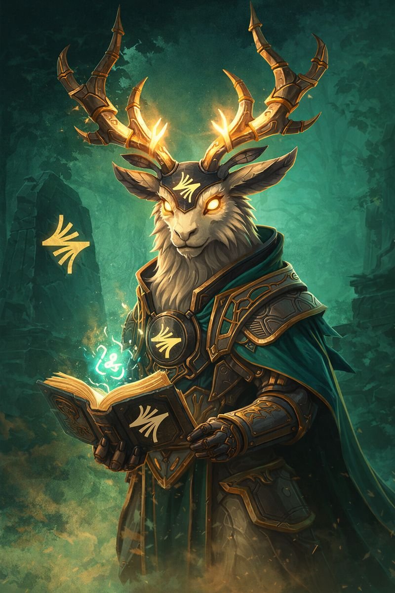 Codex’s mascot is a mystical mechanical stag, with a glowing skull and radiant eyes. Its metallic armor and large antlers stand tall in a misty, ancient world, symbolizing power and mysticism. #CodexMascot