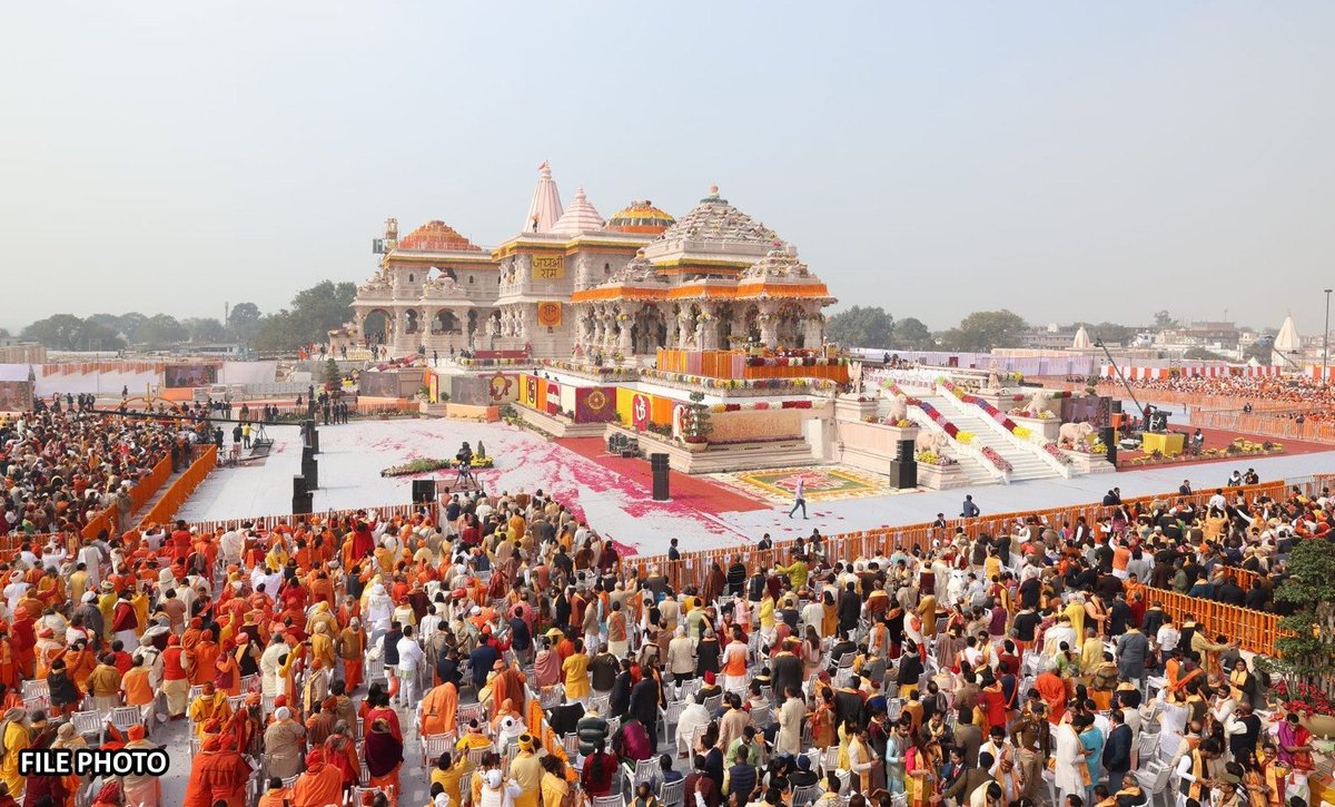 ANI's tweet photo. PM Narendra Modi tweets, "Today, the second anniversary of the Pran Pratishtha of Ram Lalla is being celebrated on the sacred land of Ayodhya Ji. This anniversary is a divine festival of our faith and traditions..." https://t.co/8NmjyiOvk9