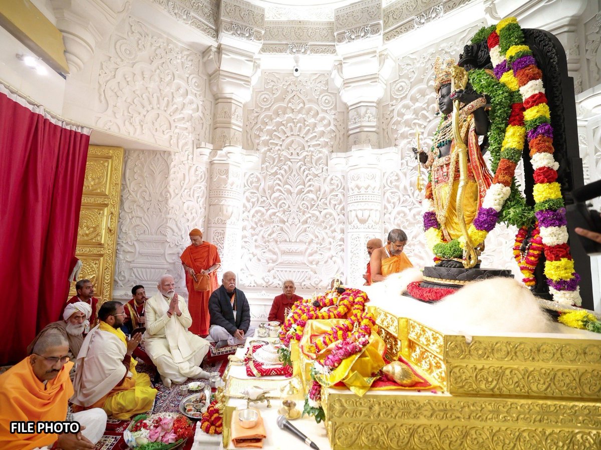ANI's tweet photo. PM Narendra Modi tweets, "Today, the second anniversary of the Pran Pratishtha of Ram Lalla is being celebrated on the sacred land of Ayodhya Ji. This anniversary is a divine festival of our faith and traditions..." https://t.co/8NmjyiOvk9