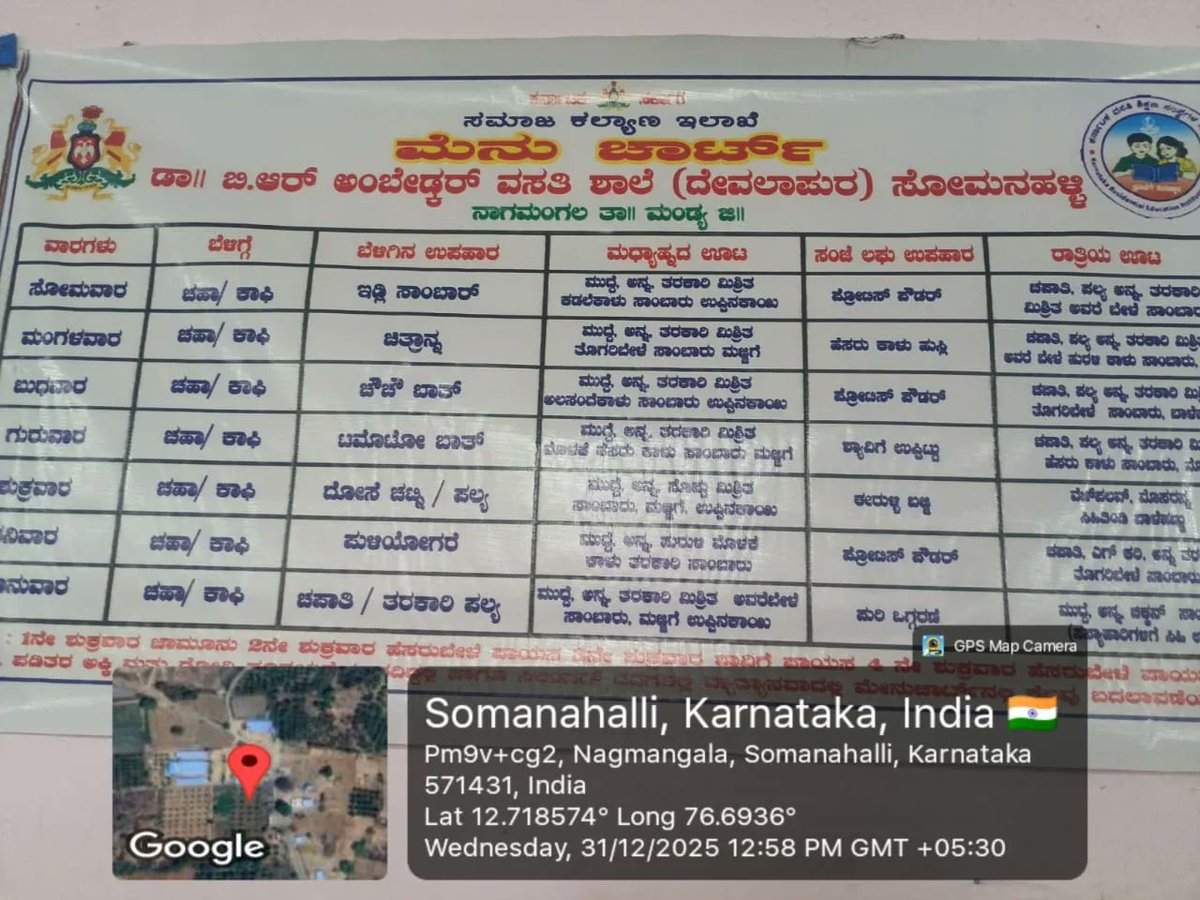 dbrars776's tweet photo. 31/12/2025 afternoon lunch  #SocialAudit_SWDMeals #SocialWelfare_Karnataka https://t.co/xCbhkhnrYZ