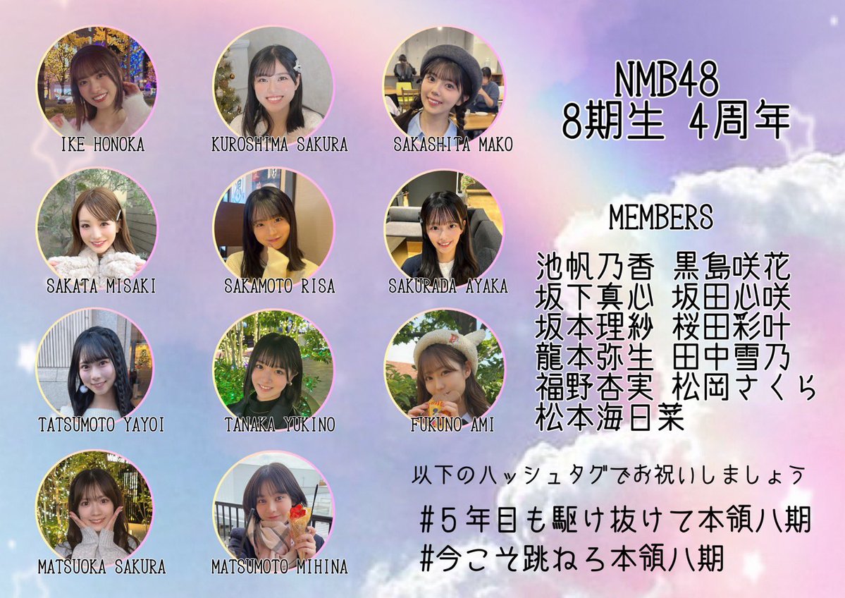 明日2026年1月1日にNMB48 8期生がお披露目されてから4周年を迎えます