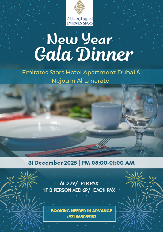 StarsEmirates's tweet photo. You all are invited to join our Gala Dinner in Emirates Stars Hotel Apartment Dubai & Nejoum Al Emarate Hotel Sharjah on 31/12/2025 come and enjoy with us !!!!!!
For inquiries/ bookings, call: +971 56 505 9152/ +971 4 258 9888/+971 6 563 5555
#shishalife #emirates #galadinner #NewYear2025