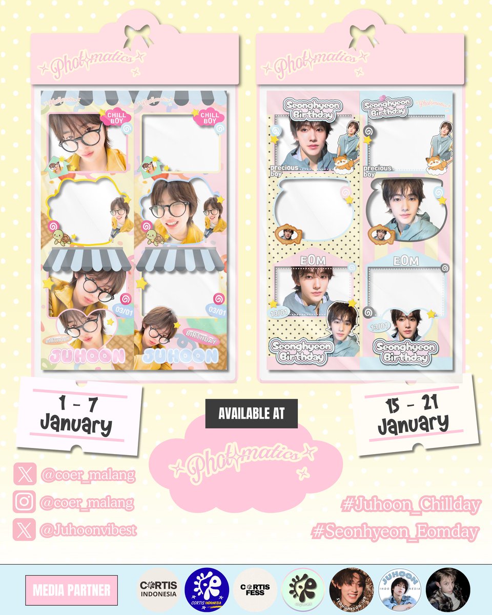 Juhoonvibest's tweet image. ⋆˚꩜🐢𝐃ⱺυᑲ𝗄𝖾 𝐒ρα𝗋𝗄 𝐎𐓣𝖾 𝐉α𐓣υα𝗋𝗒🦊⋆‧°
[𝐉υɦⱺⱺ𐓣 &amp;amp; 𝐒𝖾ⱺ𐓣𝗀ɦ𝗒𝖾ⱺ𐓣 𝐁ᑯα𝗒]
[@Coer_Malang x @Juhoonvibest]

📍Available : Photomatics
🗓️ : 1 - 7 January
.        15 - 21 January

── ♪ Please kindly tag &amp;amp; use hastag
#Juhoon_ChillDay #Seonghyeon_EomDay