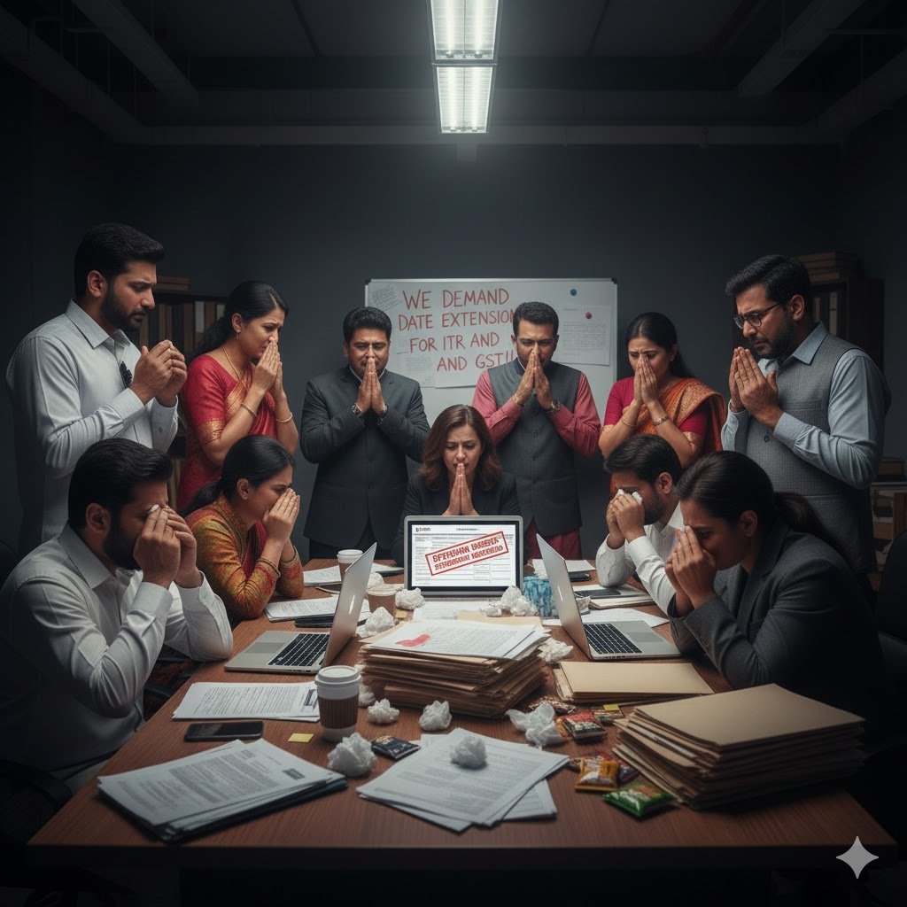 <a href="/IncomeTaxIndia/">Income Tax India</a> 
We humbly plead for an ITR extension. As tax professionals, we are drowning under the weight of mounting files and technical glitches. We ask for your empathy; our mental health and families are suffering. Please give us the time.
#extend_due_dates_immediately
