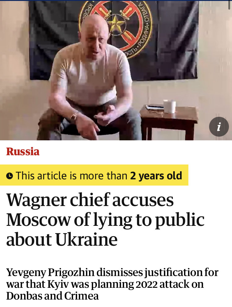 Russia and its pathetic supporters want you to forget this: 

Prigozhin destroyed Putin’s fake justifications for the war in a video released before his coup attempt