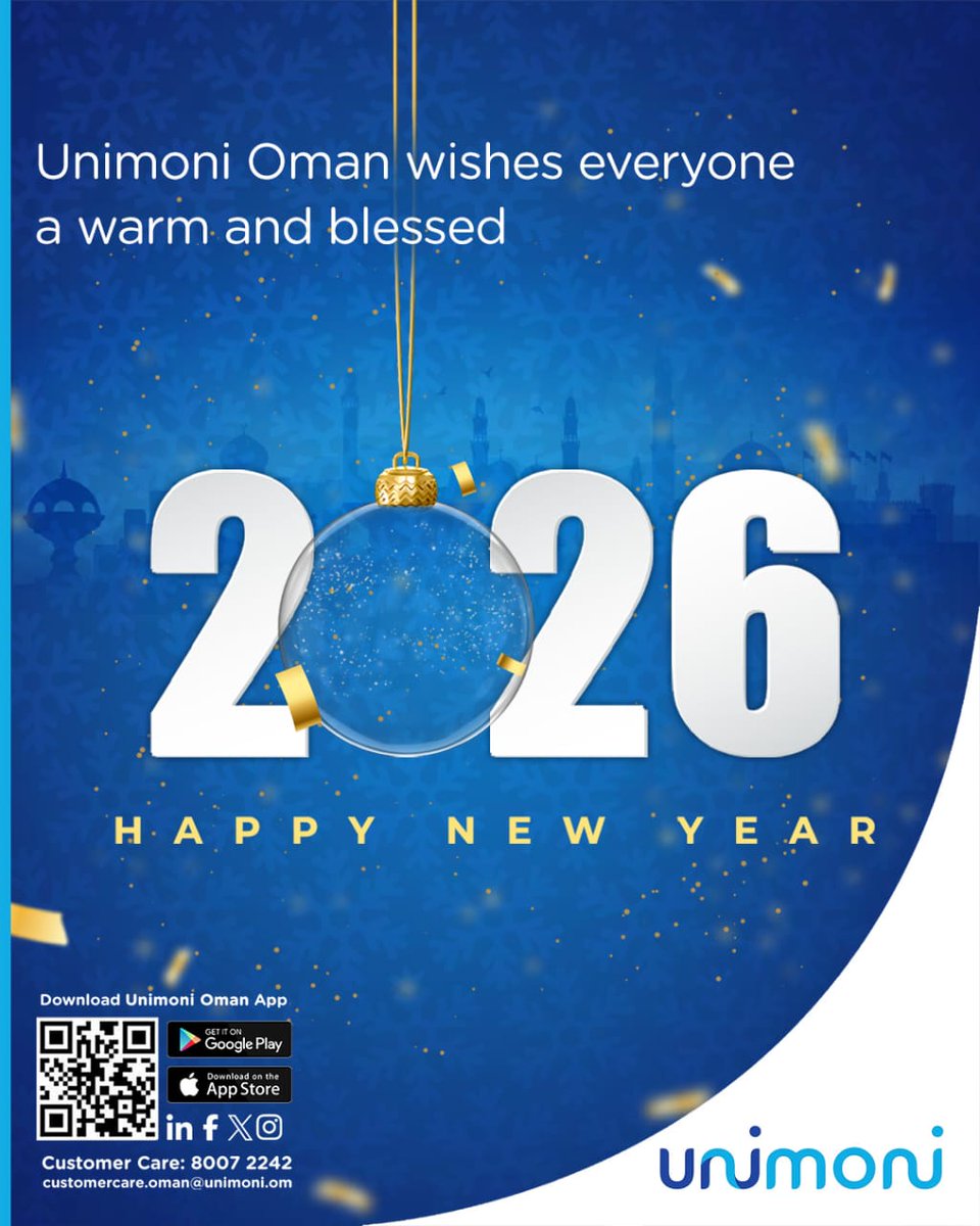 UnimoniOman's tweet photo. Unimoni Oman wishes everyone a happy New Year filled with good health, happiness, and prosperity!
#unimoni #unimonioman #unimoniexchange #unimoniapp #happynewyear https://t.co/cjFbPBWVD4