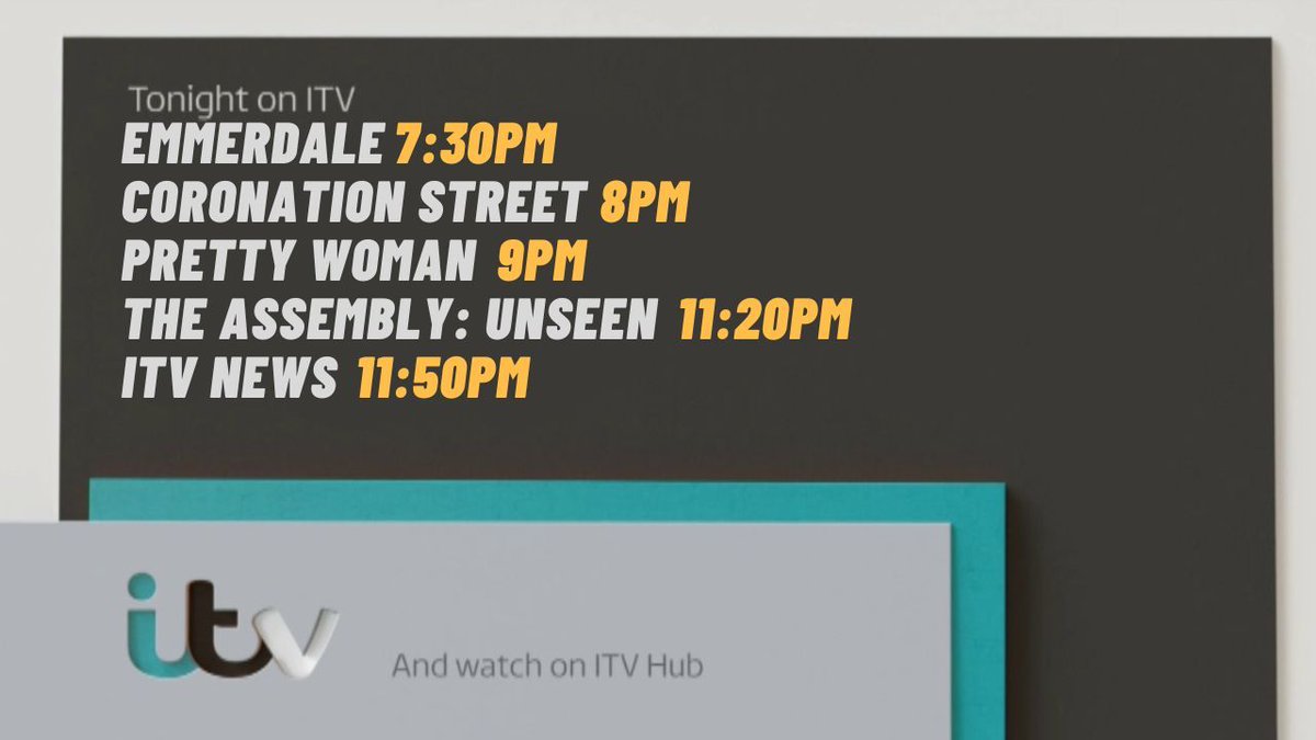 Tonight's Schedule On <a href="/ITV/">ITV</a>
<a href="/emmerdale/">Emmerdale</a> <a href="/itvcorrie/">Coronation Street</a> <a href="/itvnews/">ITV News</a>