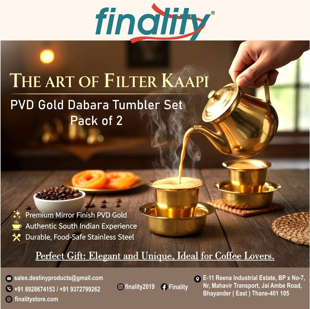 finality2019's tweet image. ✨ Experience the art of Filter Kaapi ☕
Finality PVD Gold Dabara Tumbler Set (Pack of 2) premium finish, authentic taste, timeless tradition. 💛
#FilterKaapi #SouthIndianCoffee #Finality #PremiumCoffee #CoffeeLovers