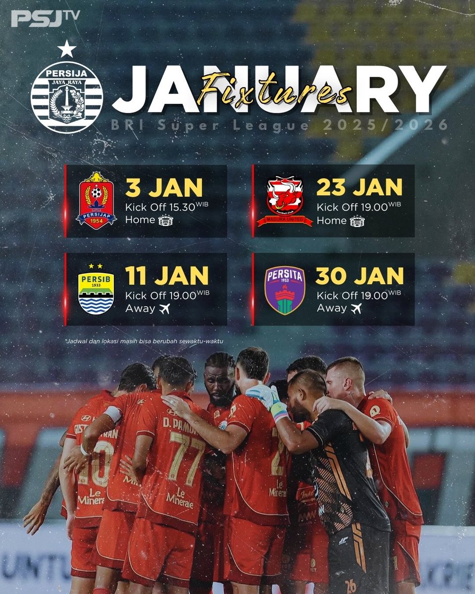 tv_psj's tweet photo. Jadwal Persija di bulan Januari 2026🔥

#persija #januaryfixtures #BRISuperLeague #sepakbola https://t.co/RHMu8zgTU6