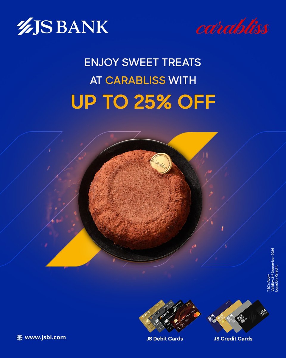 Good food tastes even better with great savings.

From premium baked meat to artisanal pizzas and indulgent desserts, enjoy up to 50% off at select dining partners when you pay with your JS Debit or Credit Card.

T&amp;Cs apply.
#JSBank #BarhnaHaiAagey #JSCards