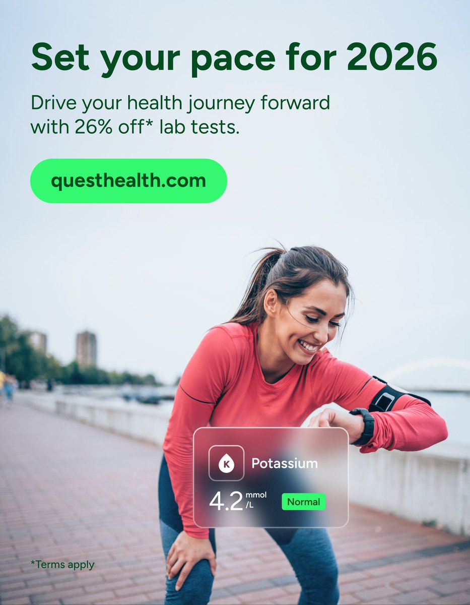 Whether you're picking up a new routine or pushing your limits 🏃‍♀️, Quest lab tests can help you understand how your body handles activity, nutrition, and recovery. Save up to 26% off on lab tests at questhealth.com. Terms apply.