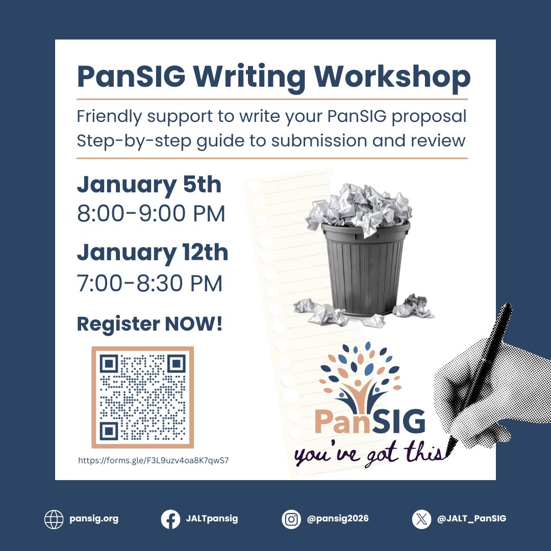 Dear all, Need help with your PanSIG proposal?  Join the PanSIG Writing Workshop and get friendly, step-by-step support to submit with confidence!