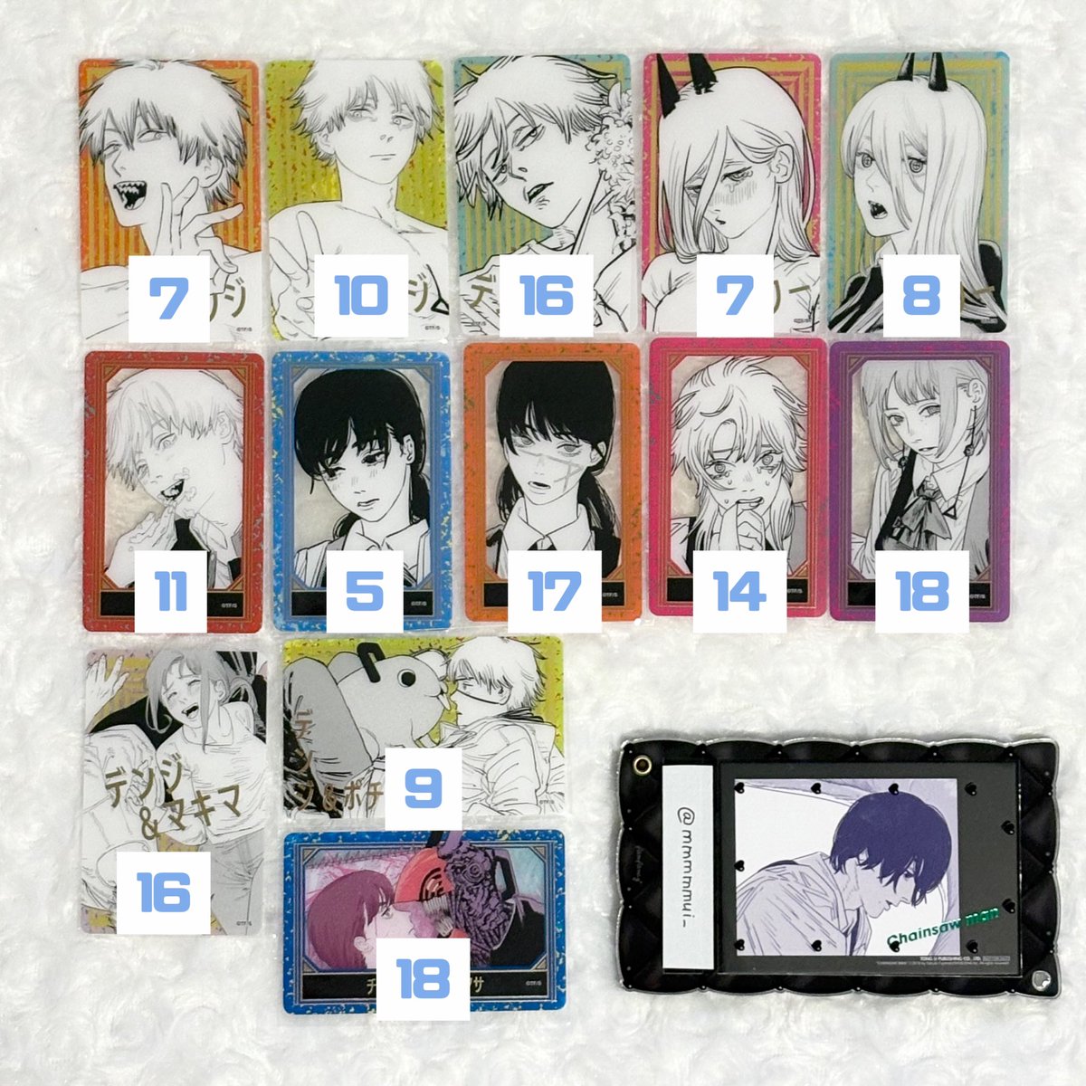 mmmmmui_'s tweet photo. [交換] チェンソーマン 箔押しクリアカードコレクション

譲｜画像参照
求｜同種 吉田

⟡1/7〜郵送交換
⟡画像2枚目は比率違い(単体:〜任意同数 その他:〜任意倍数)検討させて頂きますのでご提案ください
⟡検索からもお気軽にお声掛け下さい◎ https://t.co/wUMJcrnNad