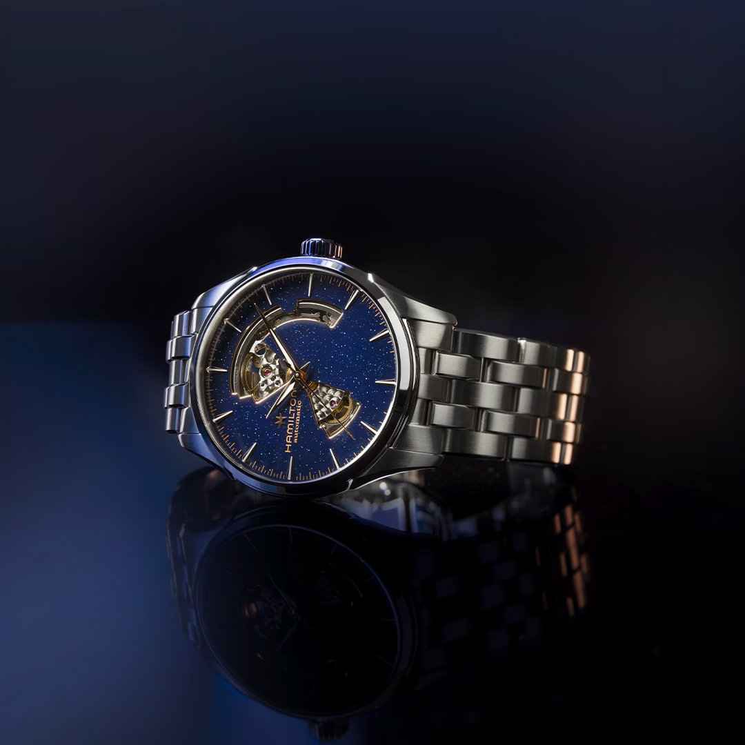 A glimpse into the unknown. The Jazzmaster Open Heart: H-10 auto, Nivachron™ spring, midnight blue mystery 💙

#AllWatches #AllWatchesAlwaysWithYou #Hamilton #HamiltonWatch #HamiltonWatches #HamiltonJazzmaster #JazzmasterSkeleton #Skeletonwatch #Skeletonwatches #Skeletondial