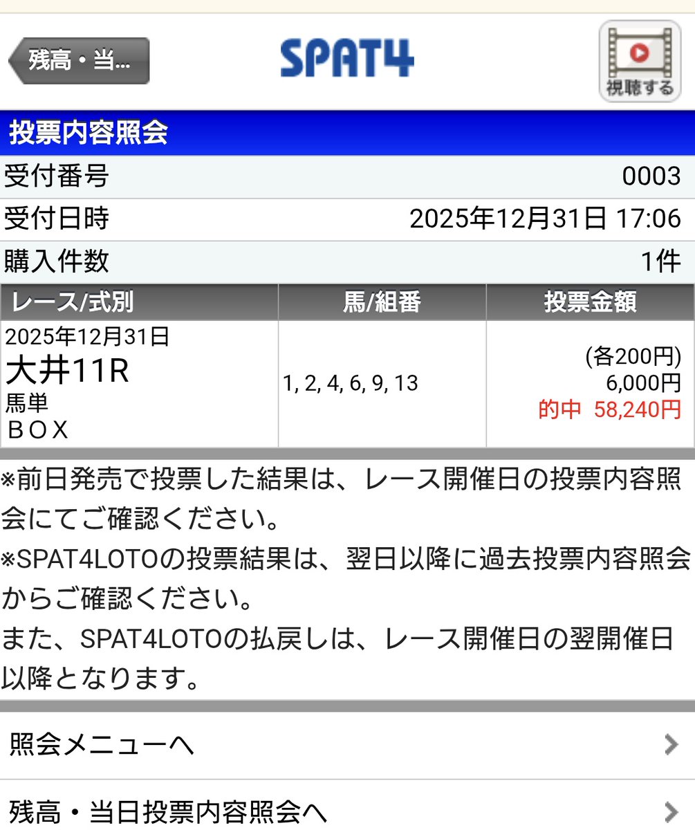 大井競馬 1の方だったら17万超えてたのに鼻差で3着か。