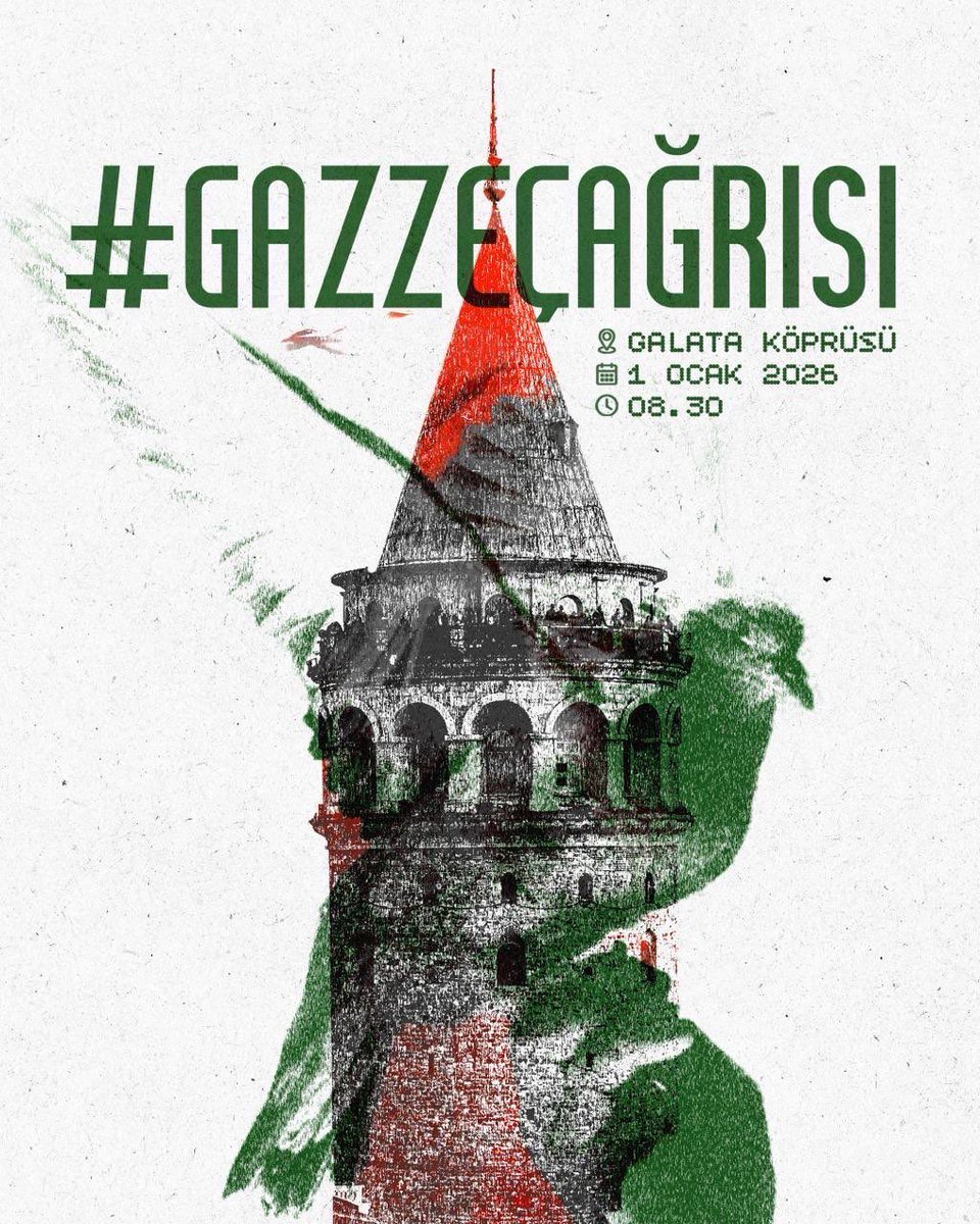 “Sessizliğe karşı ses olmak,
zulme karşı omuz omuza durmak için
Galata’da hep birlikteyiz.”🇹🇷🇵🇸
#GazzeÇağrısı 
#1OcaktaGalatada