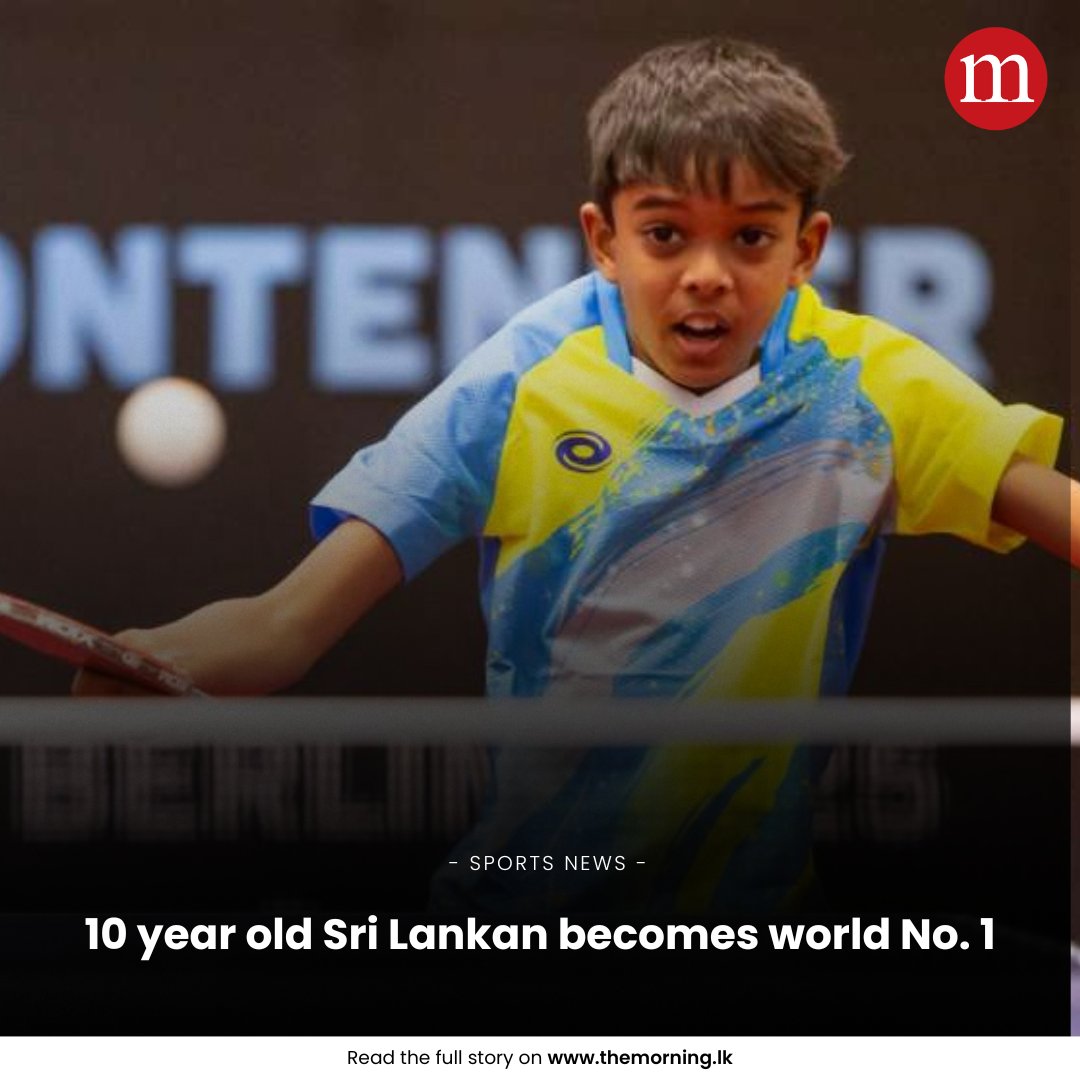 TheMorningLK's tweet photo. Sri Lankan table tennis has reached an unprecedented milestone as Taavi Samaraweera, a schoolboy from S. Thomas’ College, Mt. Lavinia officially claimed the World No. 1 spot in the latest ITTF Under-11 Boys’ Rankings.

This is the first time in history that a Sri Lankan player, across any age group or gender, has reached the top of the global rankings.

Taavi secured his position after a sensational gold-medal win at the WTT Youth Contender in Lignano, Italy becoming Sri Lanka's first-ever World Youth Champion in the sport.
https://t.co/agFk0D4vFK