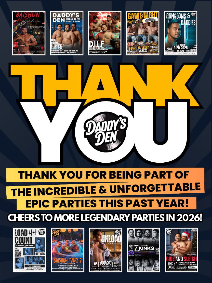 daddysdenph's tweet photo. Thank you to everyone who have been a part of Daddy’s Den this 2025! Cheers to more exciting events this new year!!!🎉 #2026 https://t.co/k8A1KHZcVo
