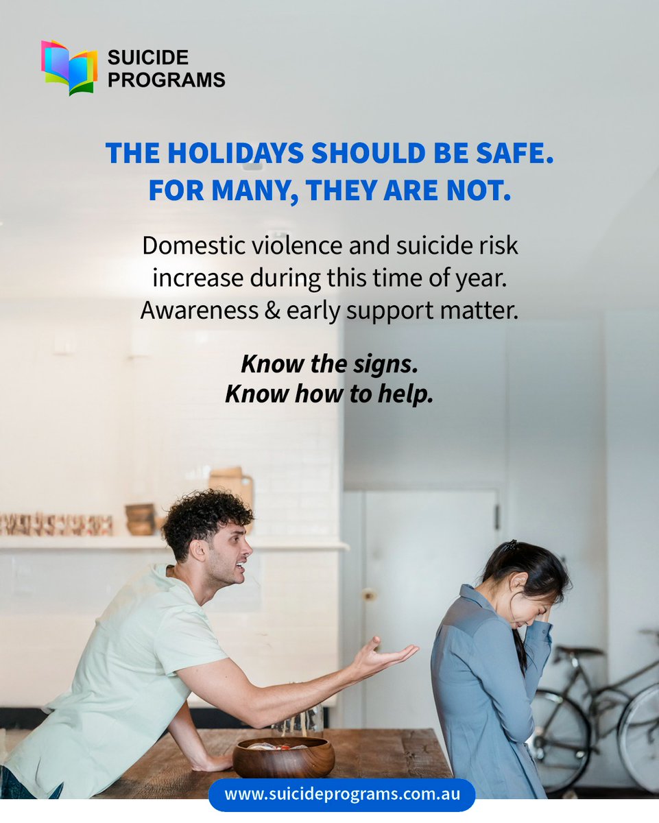 suicideprograms's tweet photo. For some, the holiday season can amplify domestic violence and emotional distress. Noticing warning signs and offering safe support can help protect lives.
Support starts with awareness - https://t.co/A5cxk0MC78

#EndOfYearAwareness #DomesticViolenceAwareness #EmotionalWellbeing https://t.co/fmBTjVzFR8