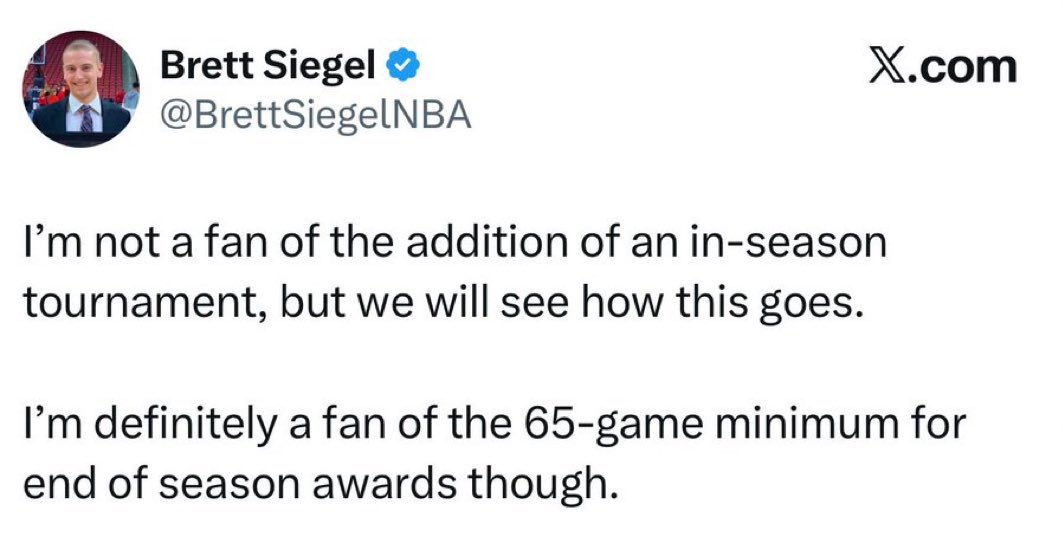 I’ve never liked the 65-game rule &amp; always thought All-NBA should be positionless, but it’s wild how loud some of the media gets when it affects Jokic.

Embiid finished MVP runner-up twice &amp; was Second Team All-NBA &amp; no one cared. Jokic did it once &amp; the next year All-NBA went