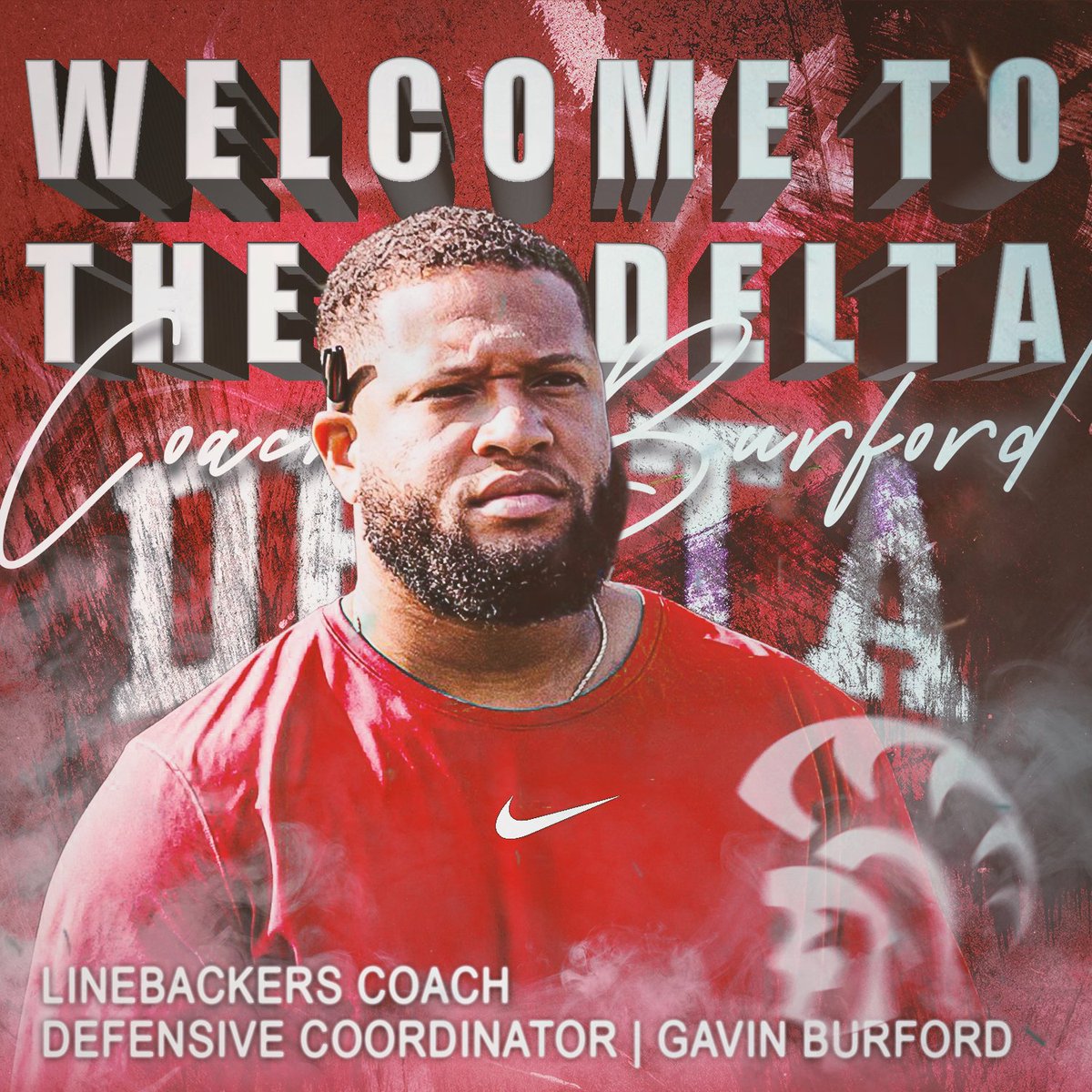 coachjsmithlbs's tweet image. Help me welcome our new DC/LB Coach Gavin Burford to the Delta. We are so excited to have him lead our defense. He is a former D1 linebacker with FBS coaching experience.