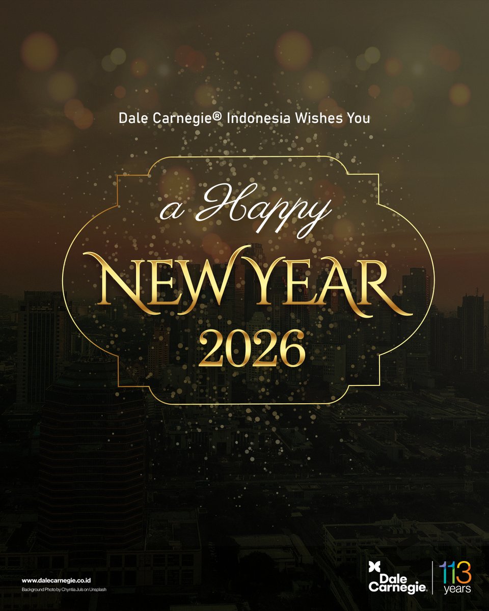 dalecarnegieINA's tweet photo. Happy New Year 2026 ✨

As we turn the page to a new chapter, may innovation, collaboration, and growth continue to guide our journey.

#happynewyear2026 #newyeareve #2026 #tahunbarumasehi #dalecarnegieina https://t.co/meBOoVdRe9