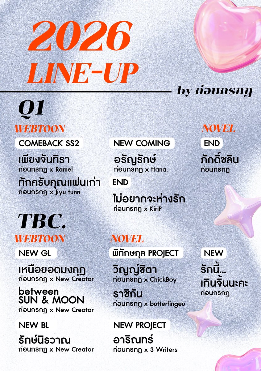 beforejulyx's tweet photo. 2026 ก่อนกรกฎ ยังเป็นนักเขียนอยู่นะคะ !
ปีหน้าฟ้าใหม่เว็บตูน&amp;นิยาย มีอะไรให้อ่าน มาค่ะ👇🏻 https://t.co/In2XlPYuaD