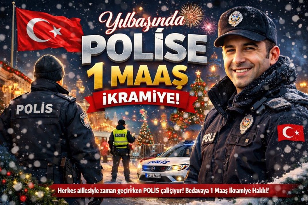 Yılbaşında polise 1 maaş ikramiye. 
Haydi emniyet teşkilatına bunu çok görmeyin. #polis #emniyet #yılbaşı #aliyerlikaya