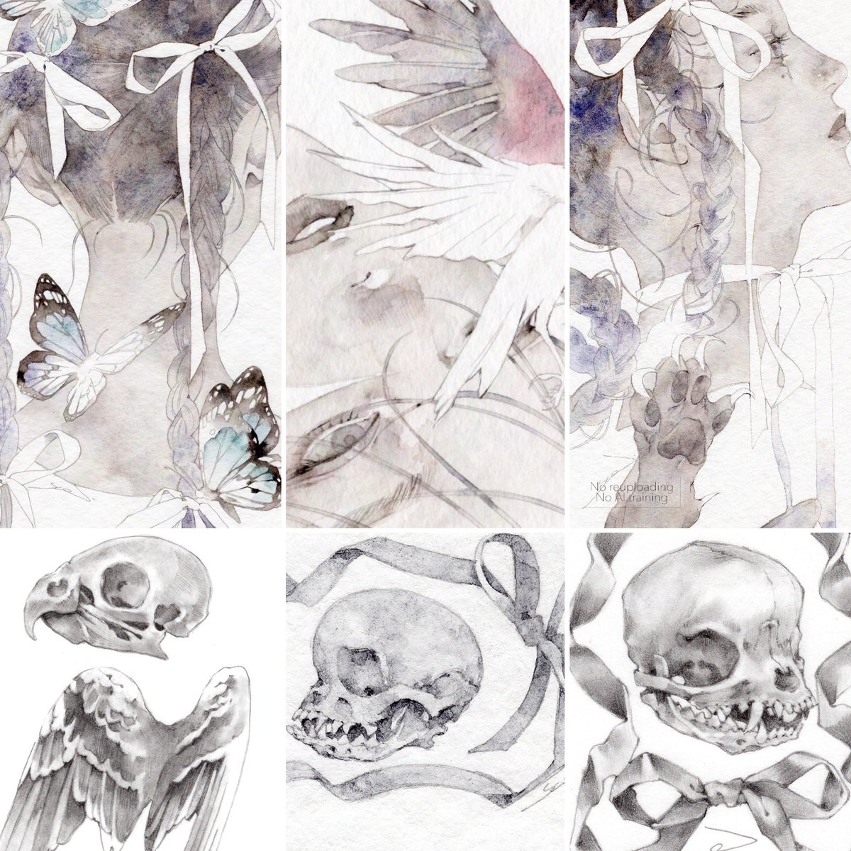 【一点物定価約¥70,000】 原画　イラスト　yue 水彩画　水墨画　Art 一点物】 イラストレーター yue 水彩画